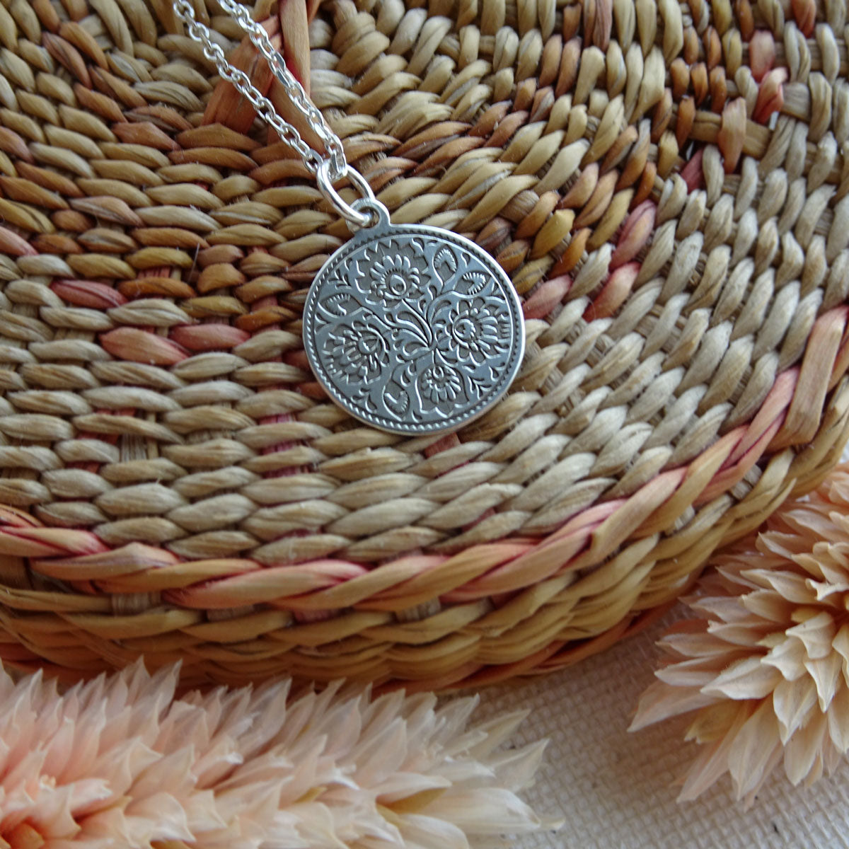 Ketting munt botanisch | 925 sterling zilver | 50 cm