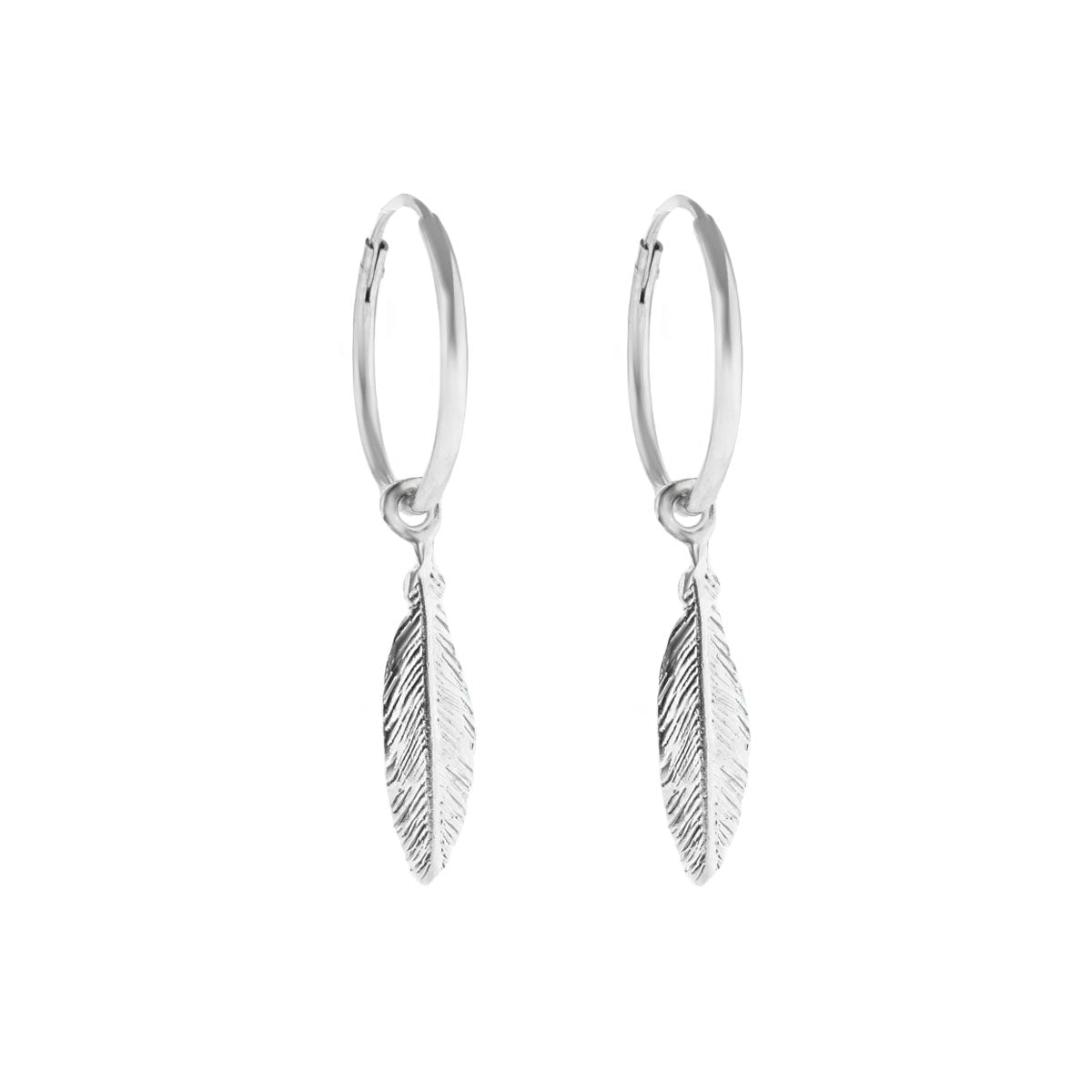 Oorringen met veertjes | 925 sterling zilver | 14 mm