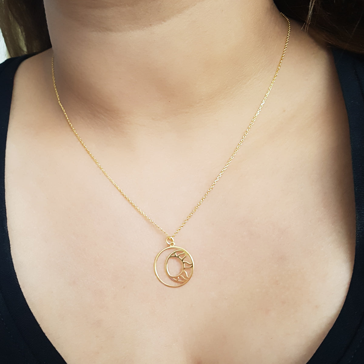 Ketting zon en maan | 24K goldplated 925 zilver