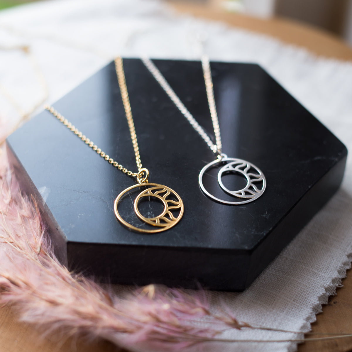 Ketting zon en maan | 24K goldplated 925 zilver