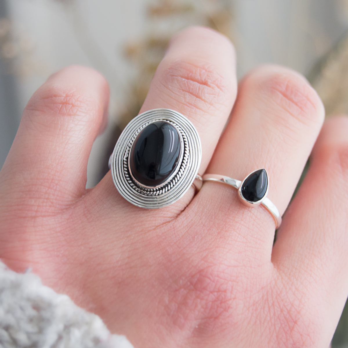 Dhyana | Ring 925 zilver met zwarte onyx edelsteen