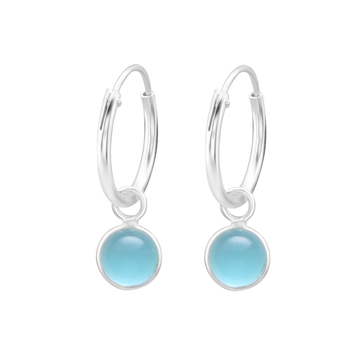 Gem Hoops | Oorbellen 925 zilver met edelsteen chalcedoon (blauw) | 14 mm