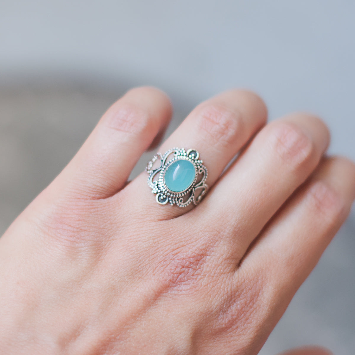 Ceara | Ring 925 zilver met edelsteen chalcedoon (aqua)