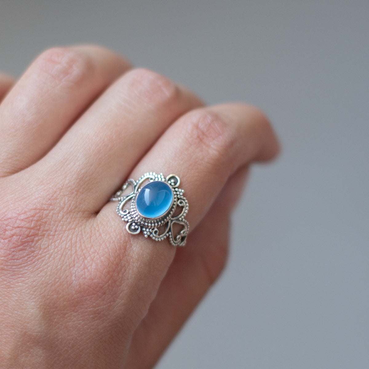 Ceara | Ring 925 zilver met chalcedoon (blauw)