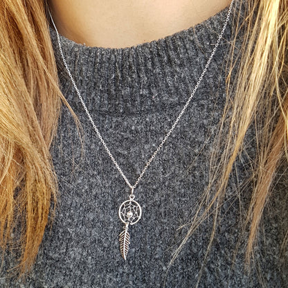 Dromenvanger met veer | Ketting 925 zilver