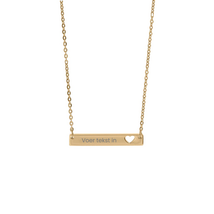 Ketting staaf en hartje met tekst - Stainless Steel