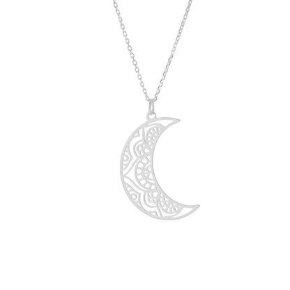 Ketting maan rozet groot | 925 sterling zilver