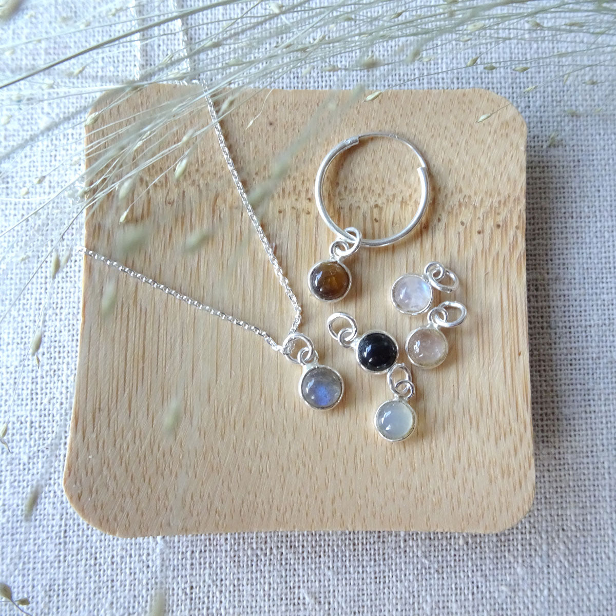 Ceres | Bedel met edelsteen rond 6x12 mm | 925 sterling zilver
