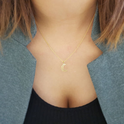 Ketting Maan Opengewerkt | 24K goldplated 925 zilver