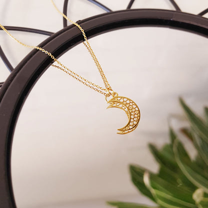 Ketting Maan Opengewerkt | 24K goldplated 925 zilver