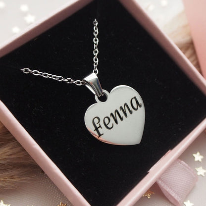 Ketting Stainless Steel hartje met eigen tekst