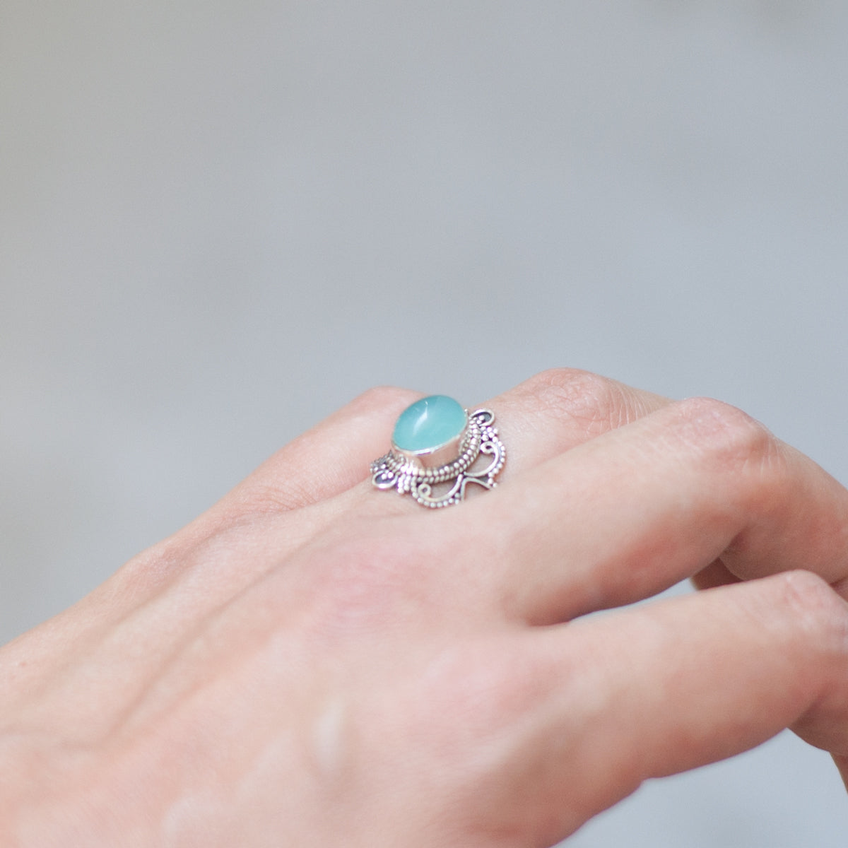 Ceara | Ring 925 zilver met edelsteen chalcedoon (aqua)