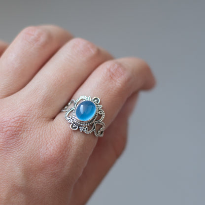 Ceara | Ring 925 zilver met chalcedoon (blauw)