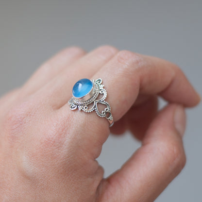 Ceara | Ring 925 zilver met chalcedoon (blauw)