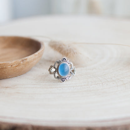Ceara | Ring 925 zilver met chalcedoon (blauw)