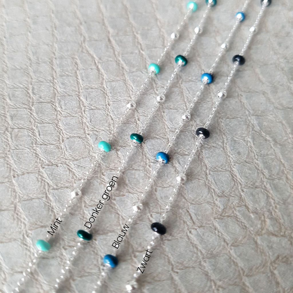 Ketting/choker met bolletjes en emaille | 925 sterling zilver